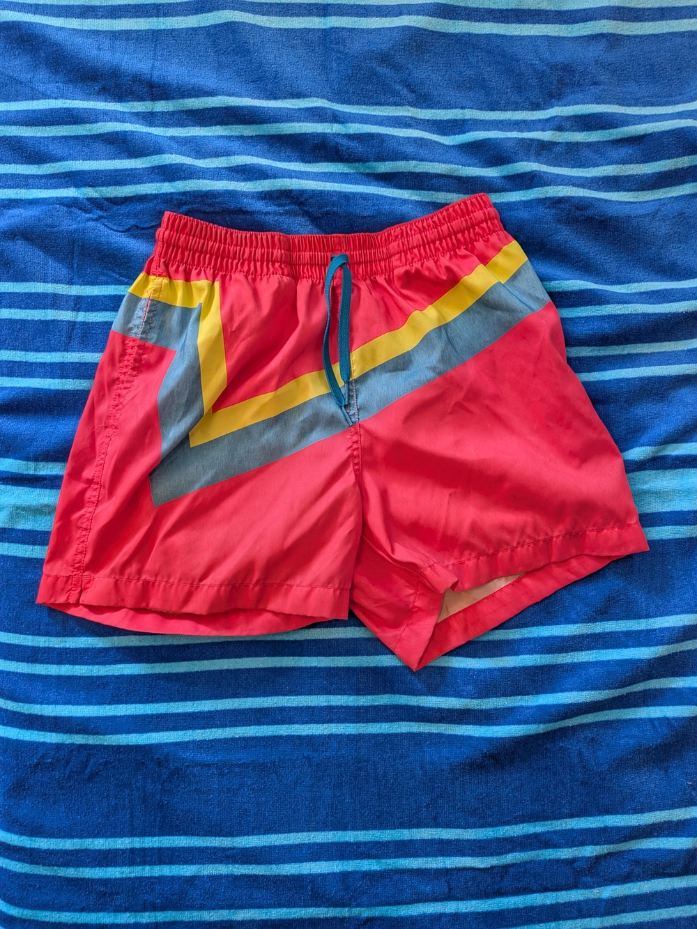 Chubbies Neon Pink Swim Shorts with Yellow & Gray Chevron